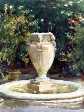landscape Painting - Vase Fountain Pocantico landscape John Singer Sargent